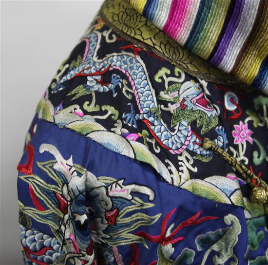 A Chinese embroidered silk dragon robe, 20th century, collar altered